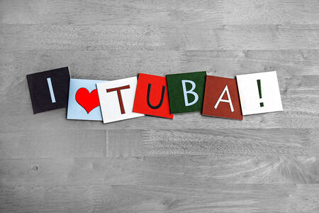 I Love Tuba, sign series for music, brass musical instruments, gigs, bands and orchestraの写真素材