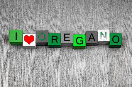  I Love Oregano, sign series for herbs, cooking and recipes, in green.の写真素材