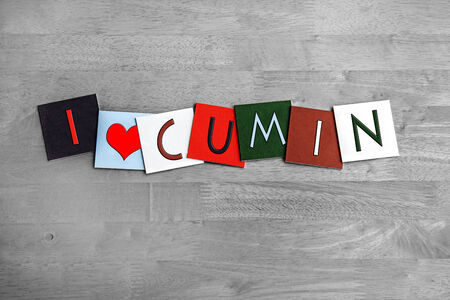 I Love Cumin, sign series for gardening, herbs, spices, cooking ingredients, with heart symbol.の写真素材