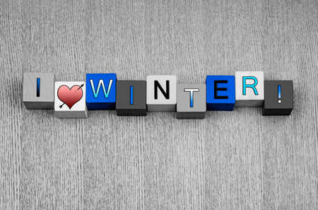 I Love Winter, sign series for the seasons, nature, outdoors and gardening, with heart symbol.の写真素材