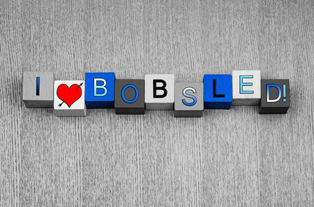 I Love Bobsled, sign for winter sports, bobsleds and racing, with heart symbol.の写真素材