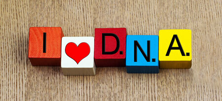 I Love DNA , sign for science, evolution, genetics, research and biology.の写真素材