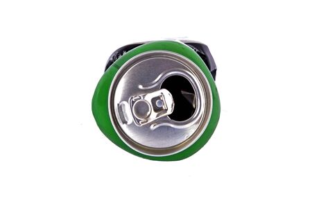 Crushed Beer Can, open, from above, isolated on white background.の写真素材