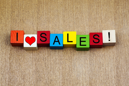 I Love Sales, sign for a bargain, discount and business sales!の写真素材