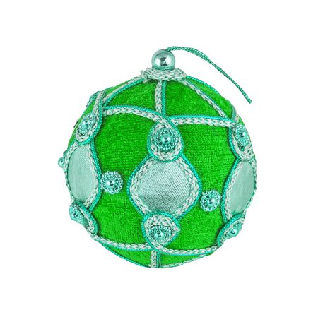 Green Christmas decoration bauble, isolated on white background.の写真素材