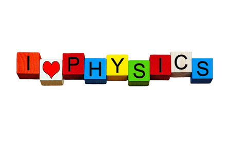 I Love Physics - sign / banner or design for physics subject, science, physics lessons, physics equations, quantum physics, education & teaching - isolated on white background.の写真素材