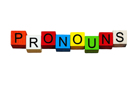 Pronouns - English language sign series / banners - for nouns, learning writing skills, vocabulary, education, teaching & school subjects - isolated on white background.の写真素材