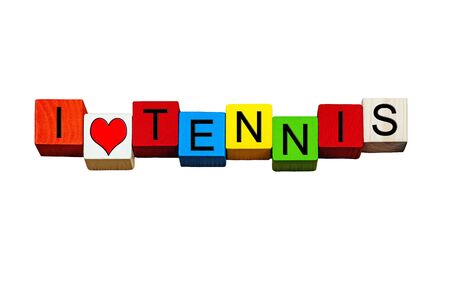Tennis sign - for loving tennis, for sports players, spectators and fans - isolated on white background.の写真素材