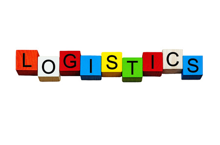 Logistics sign for business organization, operations, planning, resources & strategy. Design / banner / word - isolated on white background.の写真素材