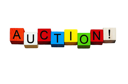 Auction sign or banner, for auctions bidding, marketing, sales, business & PR - isolated on white backgroud.の写真素材