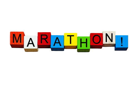 Marathon, sign for athletics, races, running and sports - word design, isolated on white background.の写真素材