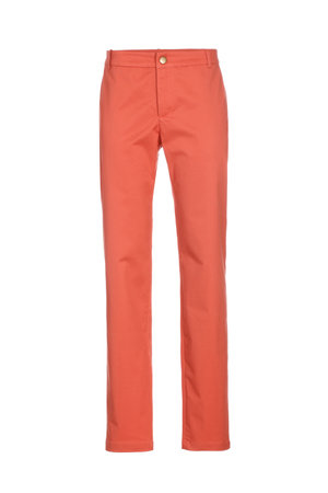 orange women's classic pants isolated on white backgroundの写真素材