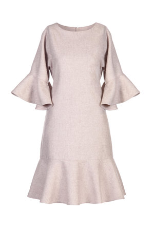Beige dress isolated on whiteの写真素材