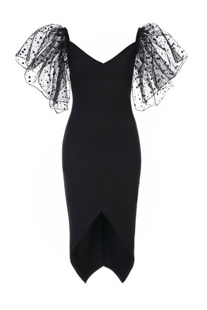 Fashionable evening black dress isolated on a white backgroundの写真素材