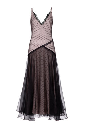 Fashionable evening dress with straps isolated on a white backgroundの写真素材