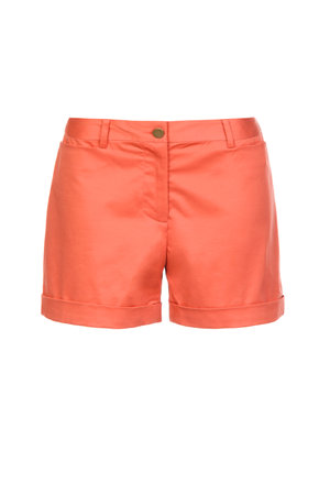 Orange women's classic shorts olated on white backgroundの写真素材