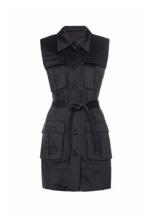 Women's black satin sleeveless jacket. Fashion women clothesの写真素材