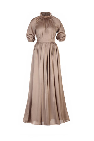 Long silk evening dress isolated on white backgroundの写真素材
