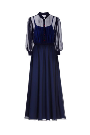 Long blue evening dress isolated on white backgroundの写真素材