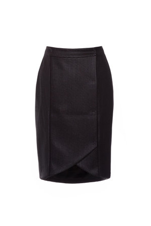 Elegant black midi skirt isolated on whiteの写真素材