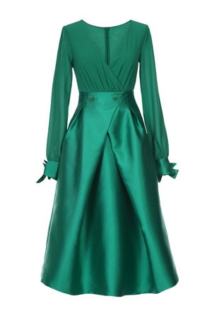 Green dress isolated on white. Woman clothes. Isolated on white.の写真素材