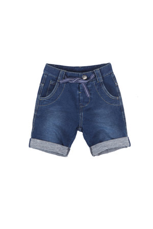Children's wear - jeans shorts isolated on white backgroundの写真素材