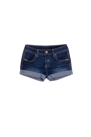 Children's wear - jeans shorts isolated on white backgroundの写真素材