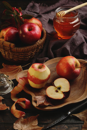 The Jewish New Year s still-life with apples and honey.の写真素材