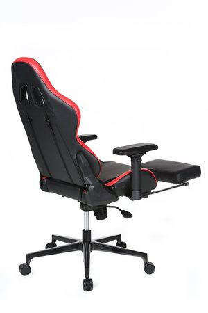 Modern comfortable gaming chair isolated on white backgroundの写真素材