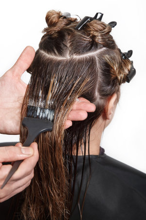 Closeup of the client`s hair in the Barber shop, beauty salon, Studio. Mask, care, Spa beauty salon, barber shop, hair salon,の写真素材