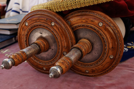 Jewish Torah scroll detail. Selective focusの写真素材