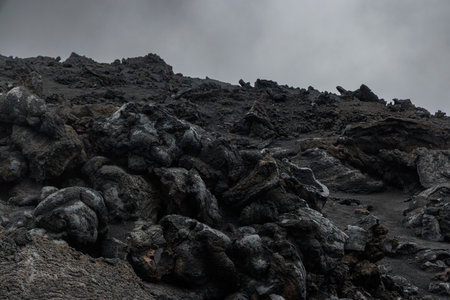 The texture of volcanic lava. Mount Etna. Sicilyの写真素材