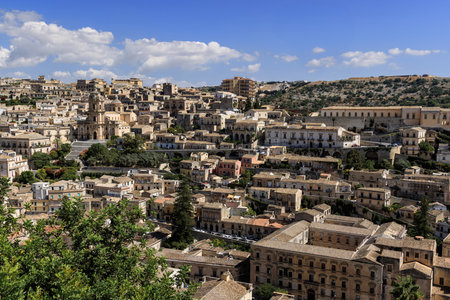 View of Modica, Sicily, Italy. Modica, Ragusa Province, view of the baroque town. Sicily, Italy. Ancient city Modica from above, High quality photoの写真素材