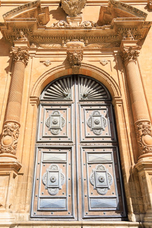 Entrance of Roman Catholic church San Pietro in Modica, Sicilia, Italy, Europe. High quality photoの写真素材
