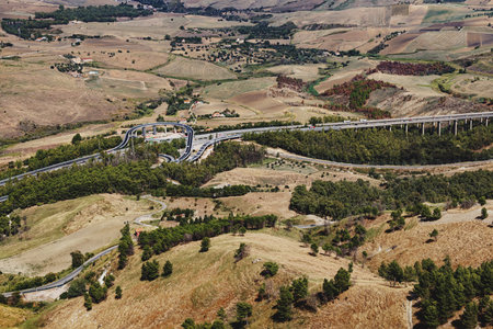 Road leading from Calascibetta to Enna, Sicily, Italy. High quality photo