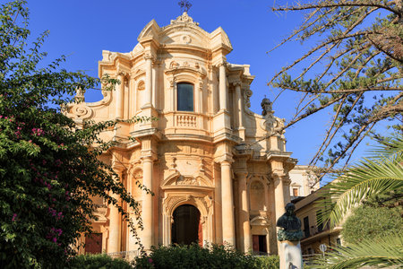 Scenographic church facade in the baroque town of Noto, UNESCO world heritage site. High quality photoの写真素材