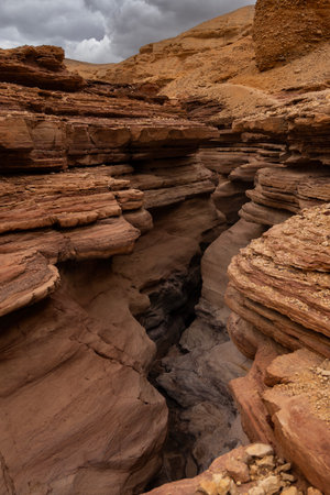 Beautiful natural rocky landscape of the red canyon in Eilat, israelの写真素材