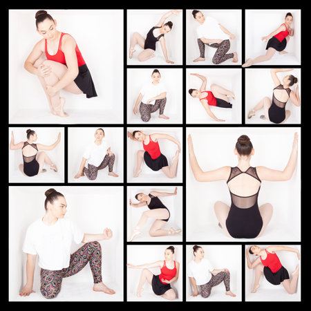 White box series Teenage female ballet dancer poses in a white box in black leotard and contemporary outfit. Collage using multiple photoshop layers, masks and templates, borders and grid. Inspireの写真素材