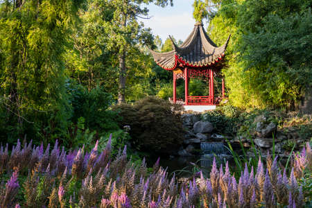Traditional Japanese pagoda in parkの写真素材