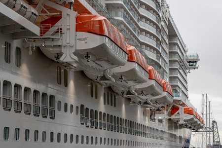 Rotterdam, Netherlands - 2020-12-22: Life boats on board Mardi Gras cruise ship or Carnival linesのeditorial素材