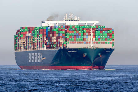 Rotterdam, Netherlands - 2-26-2022: Container vessel Ever Gentle before entering the port of Rotterdamのeditorial素材