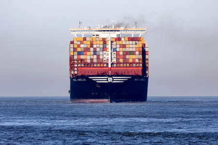 Rotterdam, Netherlands - 2-26-2022: Container vessel MSC Amelia before entering the port of...