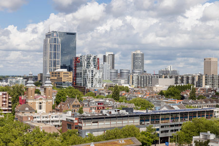View of the Rotterdam central district skyline from a rooftopのeditorial素材