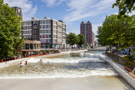 Rotterdam, Netherlands - 30-06-2024: Rif010 urban surf pool in the city center of Rotterdam, the Netherlandsのeditorial素材