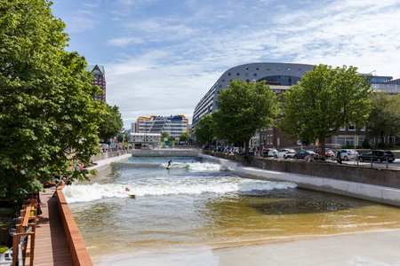 Rotterdam, Netherlands - 30-06-2024: Rif010 surf pool in the city center of Rotterdam overviewのeditorial素材