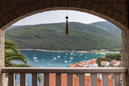 View from the balcony of a Rabac apartment on the Adriatic coast of travel destination Istria, Croatiaの写真素材