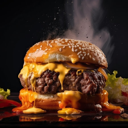 Big tasty cheeseburger on a black background. Fast food.ai generatedの素材