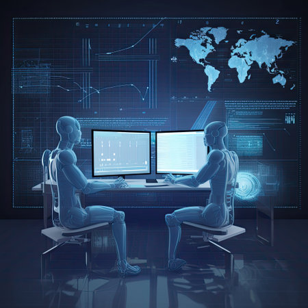 3d render of man and woman working with computers in the officeの素材