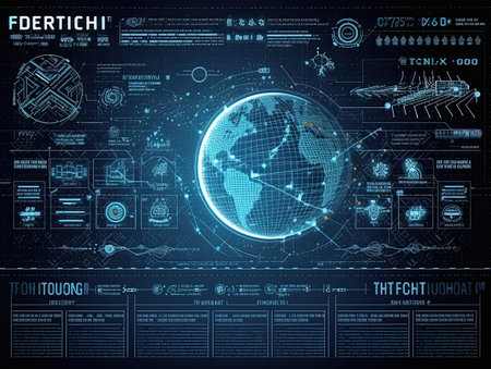 Abstract future, concept vector futuristic blue virtual graphic touch user interface HUD. For web, site, mobile applications isolated on black background, techno,の素材