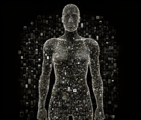 Human body made of binary code on black background. ai generated avatarの素材